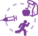 Two purple gears behind a round badge displaying text: "1 or 2 calibrations daily," suggesting maintenance frequency.