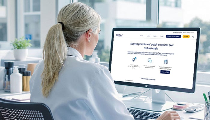 Ordinateur de bureau avec le site web de l’e-shop Ascensia ouvert